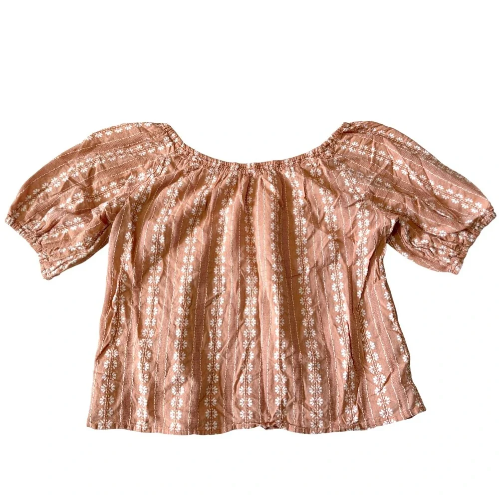 Madewell Blouse Women XS Orange Floral Off-The-Shoulder Puff Sleeve Cottagecore